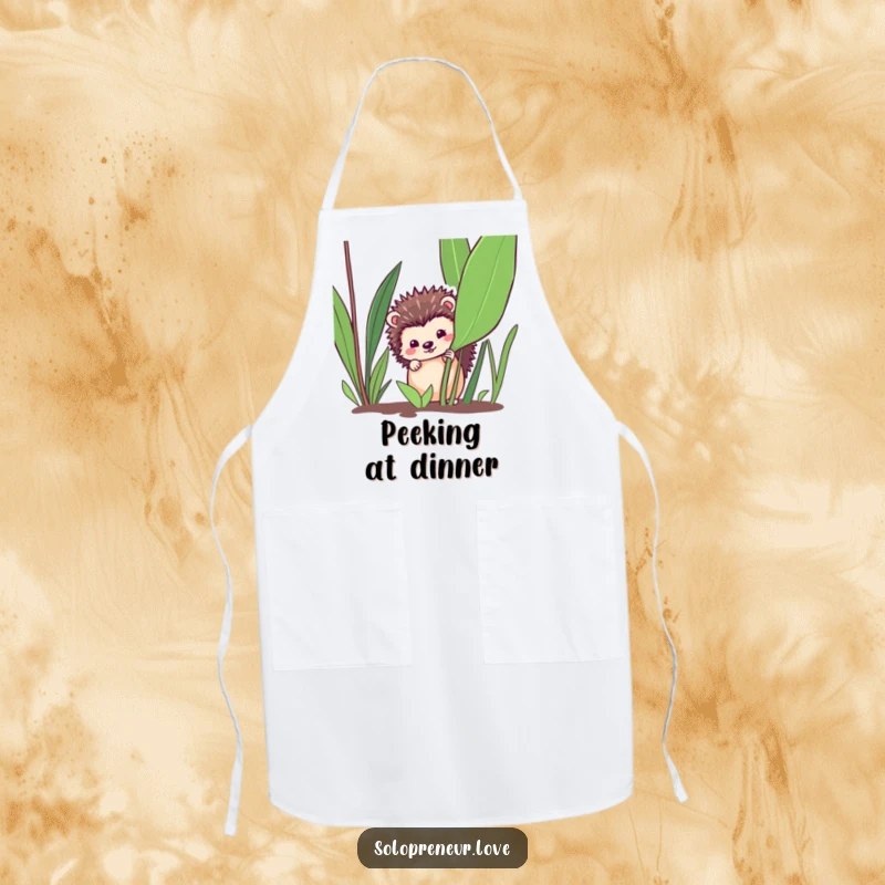 Funny hedgehog gardener apron, a cute hedgehog peeking from a plant, keeping you clean in the garden, a functional funny gift.