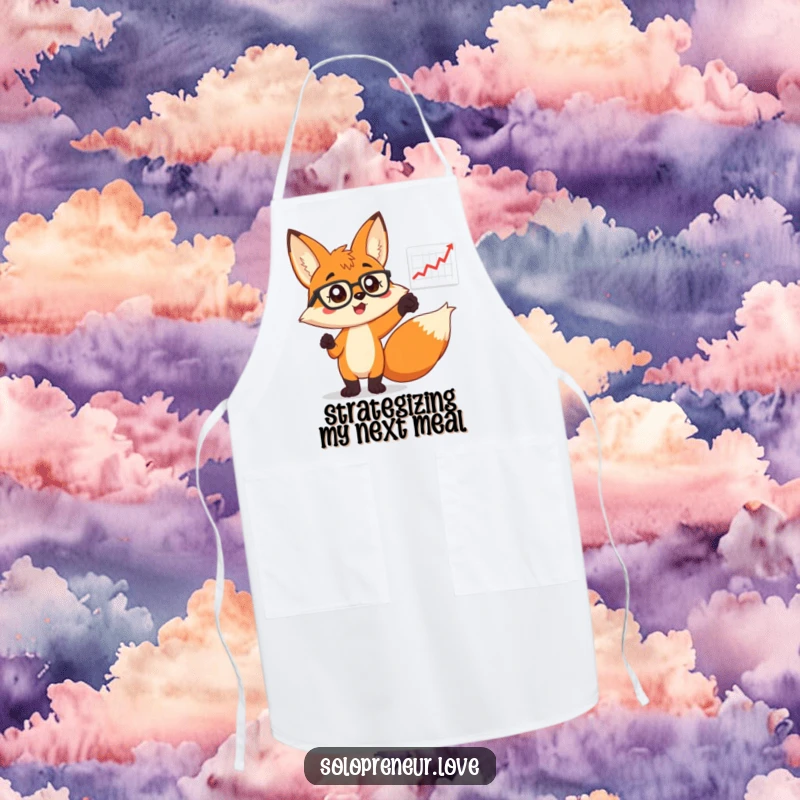 Funny Fox in Glasses Apron: A practical apron with a smart fox indicating a business chart, ideal for culinary professionals.