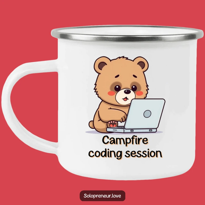 Funny Bear Cub Laptop Camping Mug: Fuel Your Focus Outdoors!