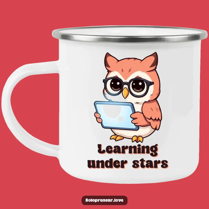 Funny Owl Reading Tablet Camping Mug: Adventure and Laughter on the Go