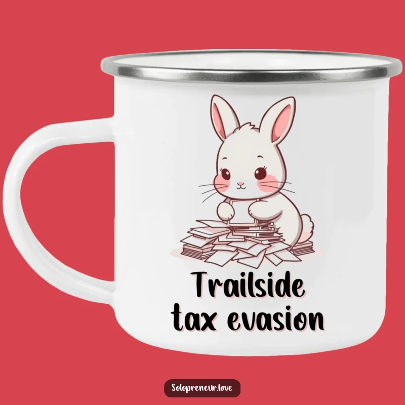 Funny Rabbit Paper Organizer Camping Mug: Rugged & Hilarious Outdoor Companion