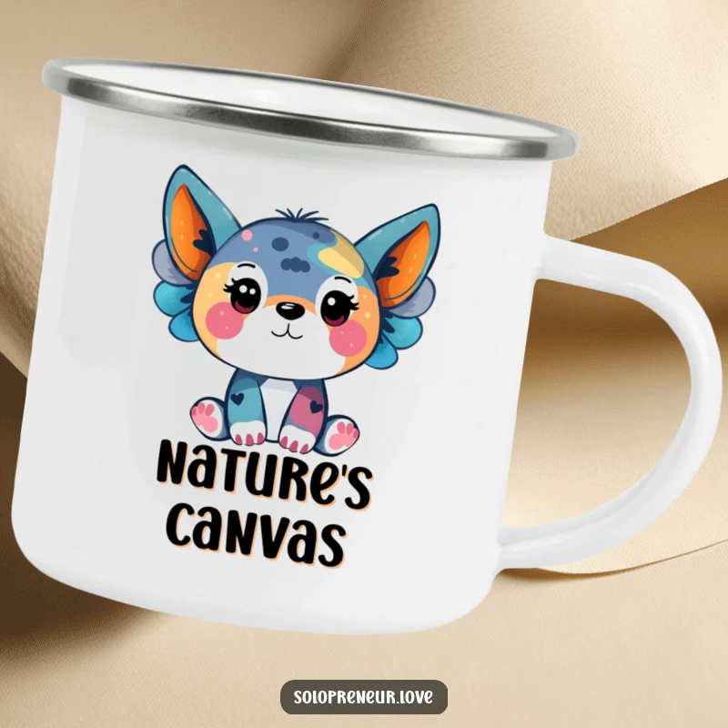 Funny camping mug featuring an animal artist painting abstract art, perfect for outdoor creative sessions.