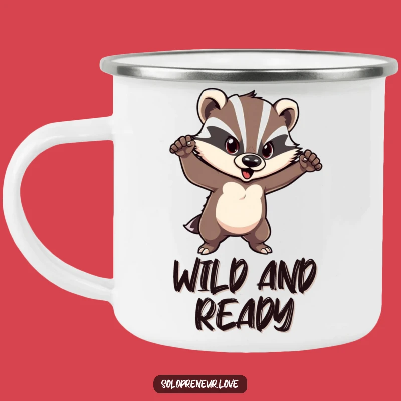 Funny Courageous Badger Camping Mug: Durable Confident Pose Character for Outdoor Bravery
