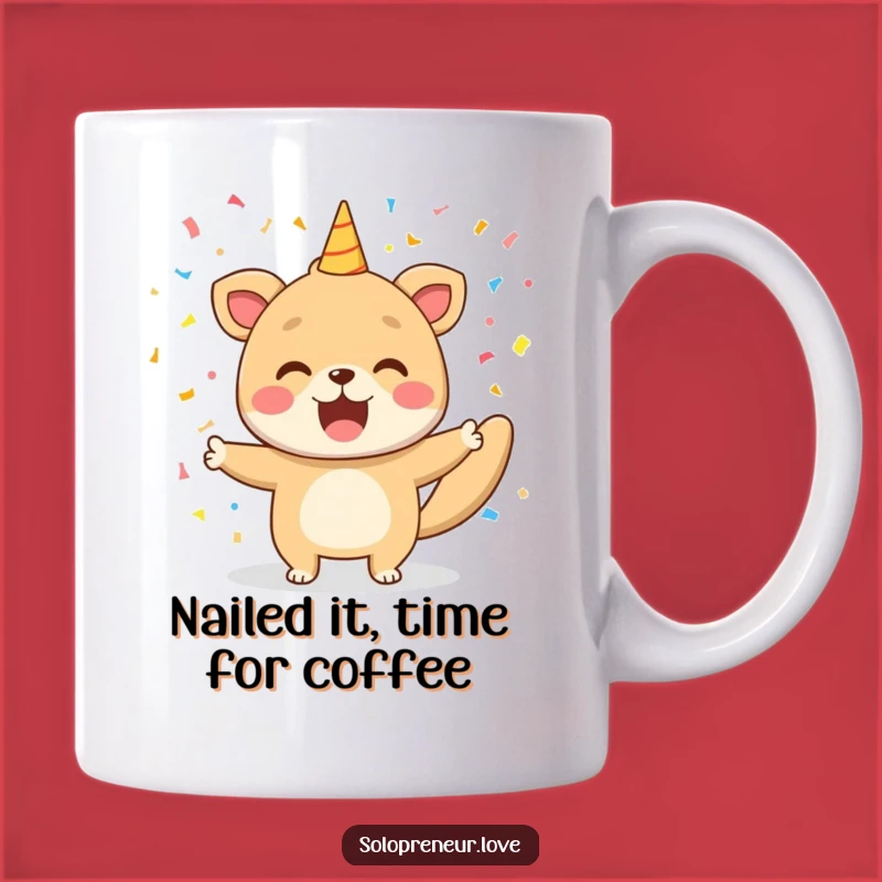 Funny Animal Victory Mug - Celebrate Your Wins with Joyful Confetti