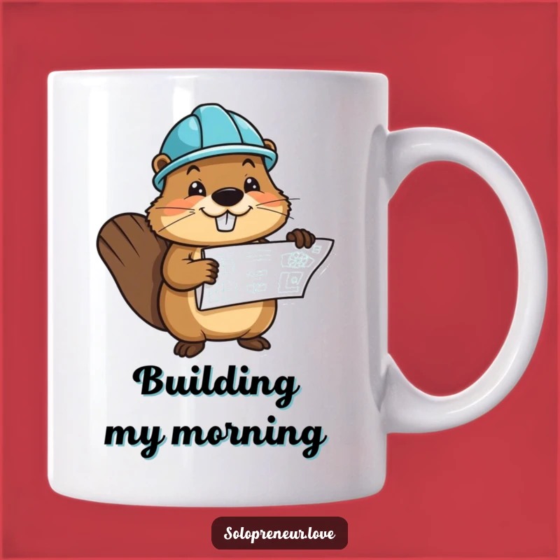 Funny Beaver Builder Mug - Hard Hat & Blueprint, Construction Funny Gift
