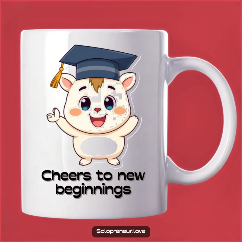 Funny Graduation Creature Mug: Cheerful Graduate, Cap Tossing, Perfect Funny Gift