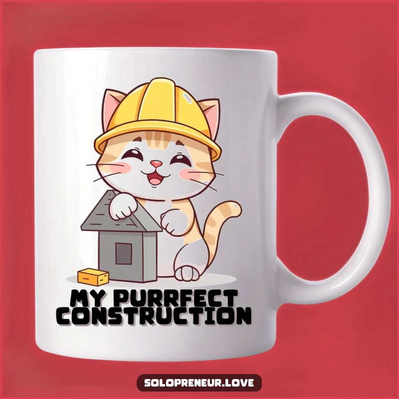 Funny Hard Hat Cat Mug: Whimsical Construction Feline Gift for Builders