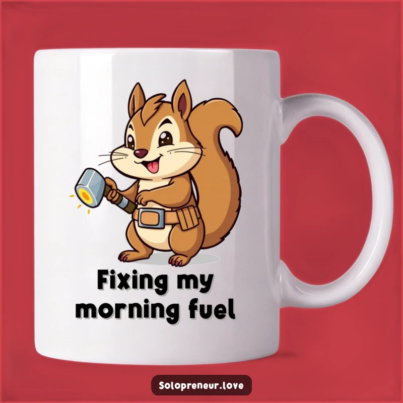 Funny Squirrel Carpenter Mug: Busy Builder Tackles Glowing Bolt Task Gift