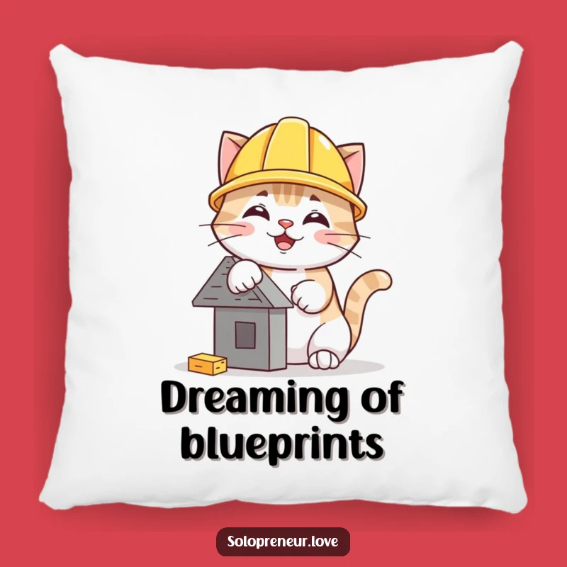 Funny Cat Hard Hat Pillow: Cozy Construction Feline Cushion Gift for Decor