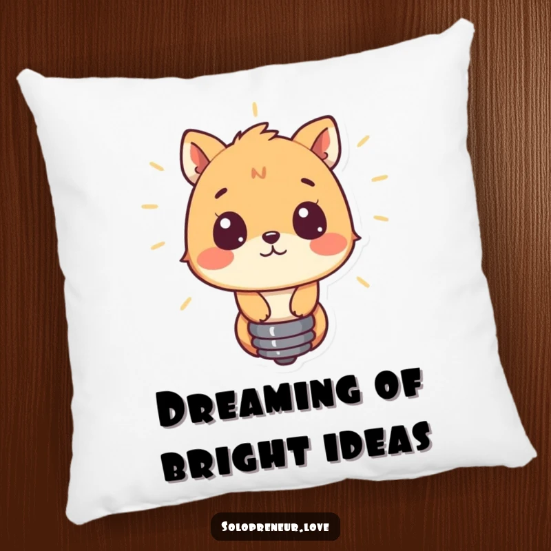 Funny pillow featuring a curious animal looking into a bright lightbulb, offering comfort and a symbol of bright ideas.
