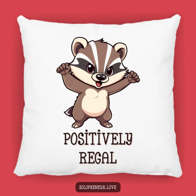 Funny Courageous Badger Pillow: Confident Pose Character - Cozy Comfort with a Brave Spirit