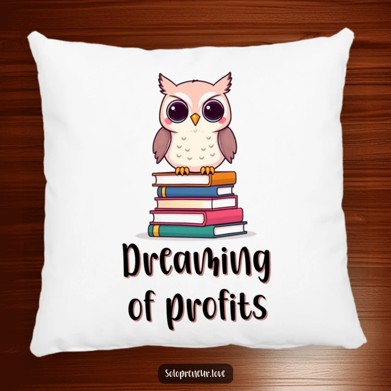 Funny Owl Business Books Pillow with a clever owl character perched on business books, adding comfort.