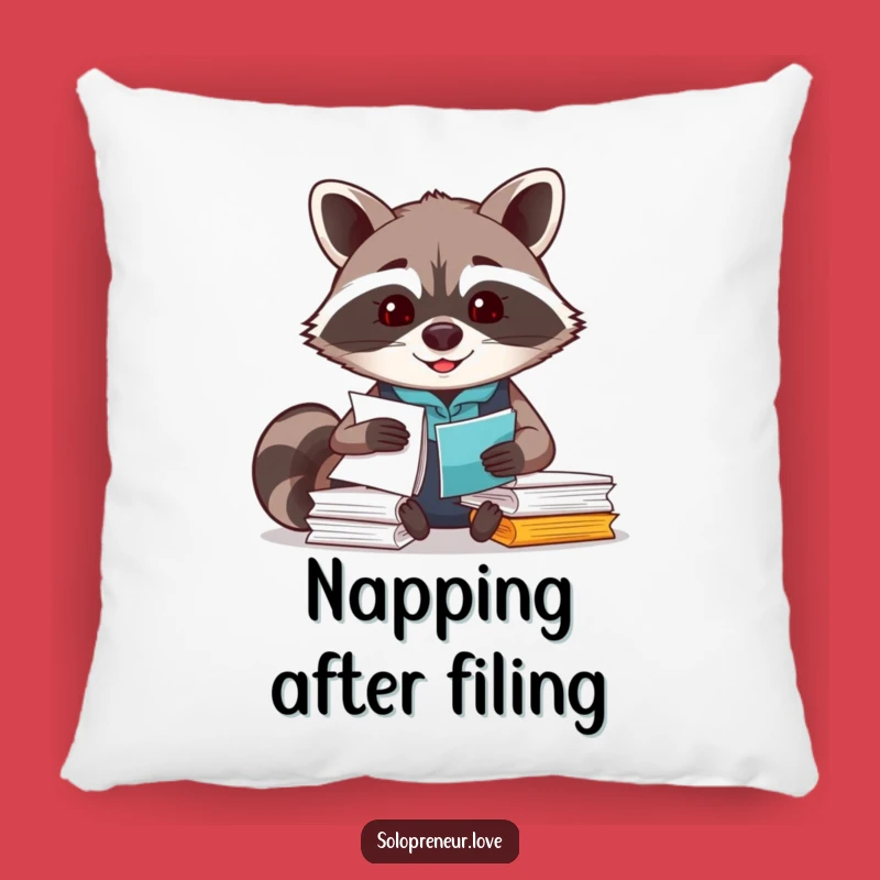 Funny Raccoon Organizer Pillow: Cozy Decor for the Organized Soul