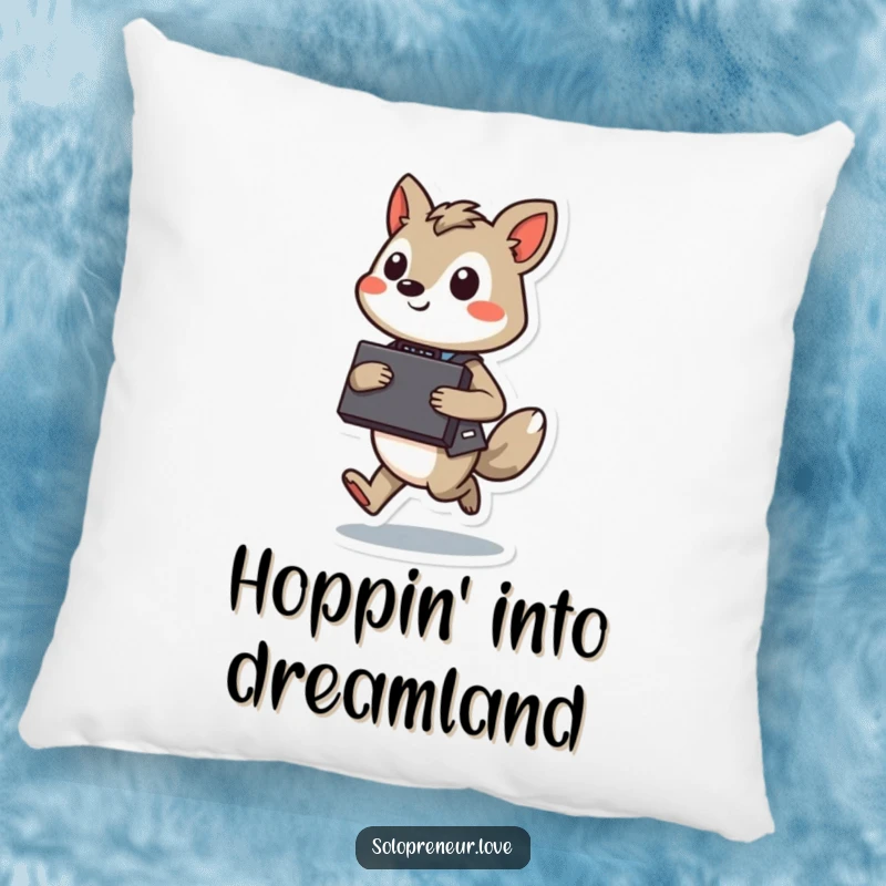 Funny Hopping Executive Pillow: Soft cushion featuring a character with a briefcase, confidently hopping with a smile.