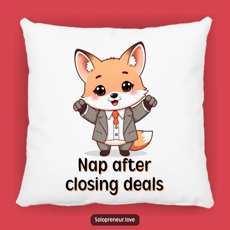 Funny Kawaii Fox Business Success Accent Pillow: Comfy Motivation!