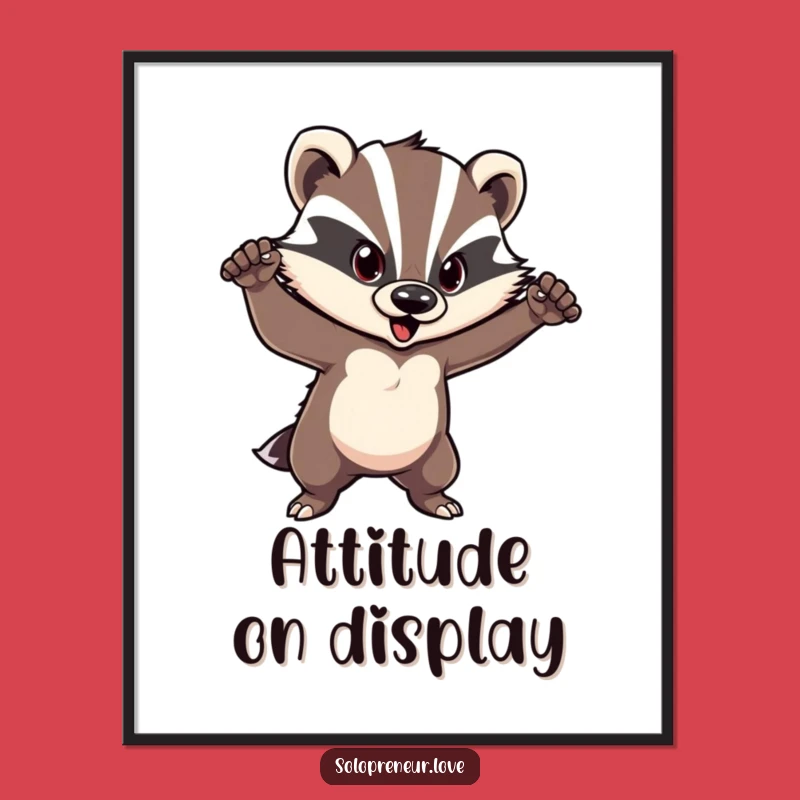 Funny Courageous Badger Digital Art: Confident Pose Character - Instant Download for Bold Decor