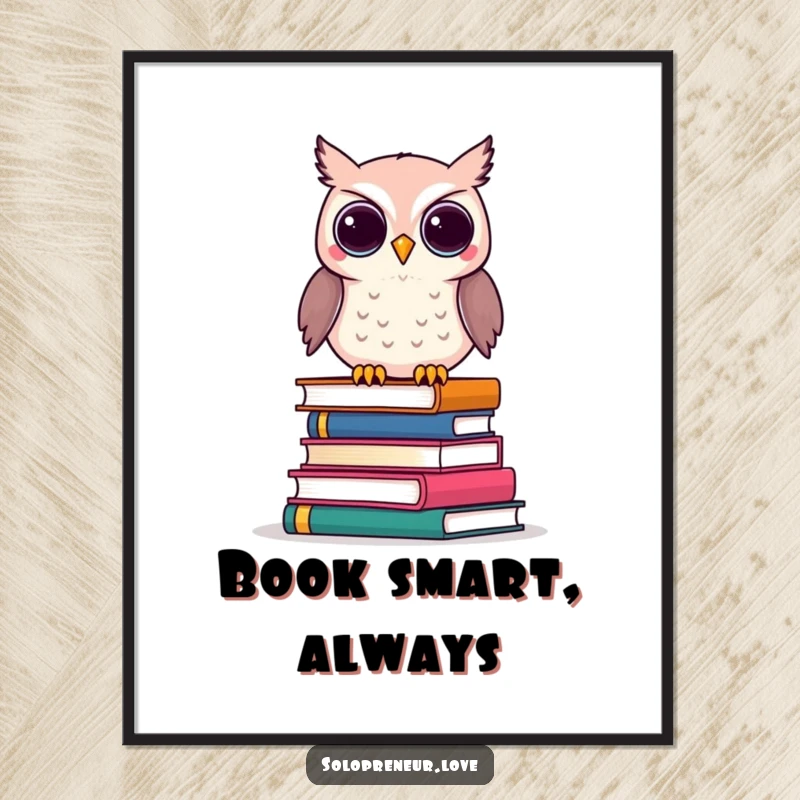 Funny Owl Business Books Digital Art print of a clever owl perched on business books, for decor.