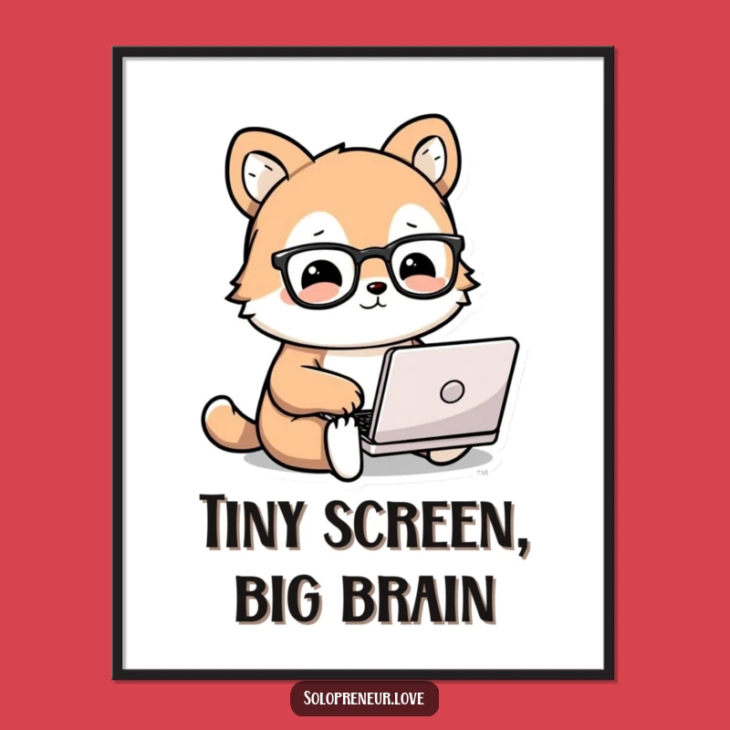 Funny Animal Laptop Digital Art: Adorable Nerd Print, Instant Study Decor
