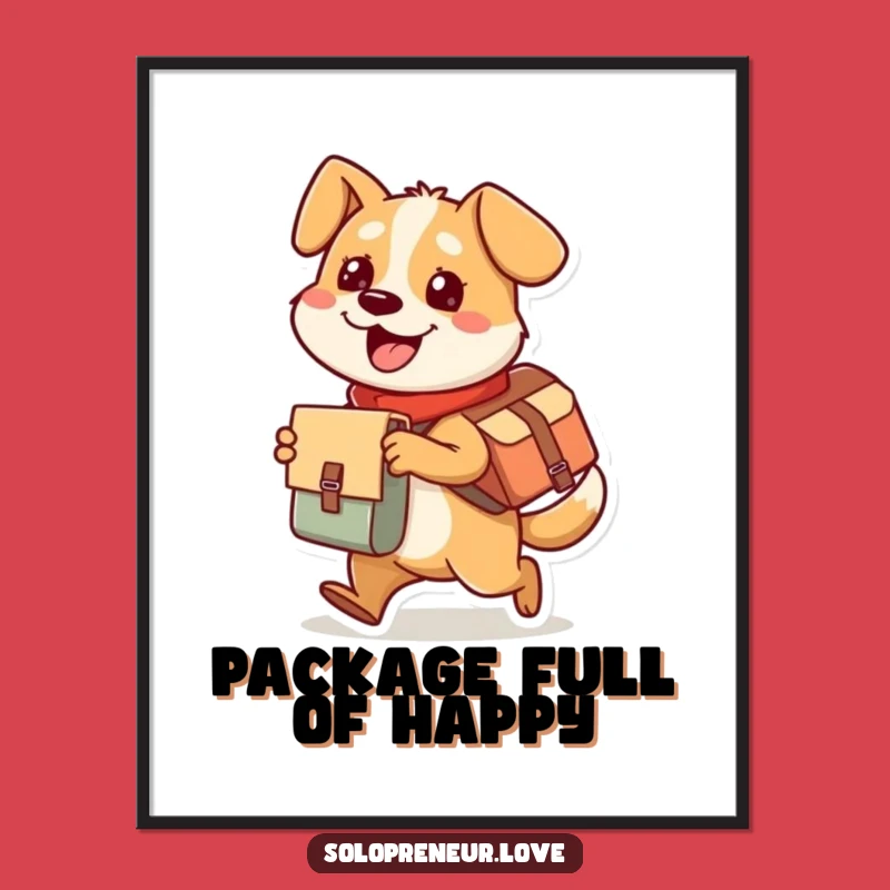 Funny Dog Digital Art: Busy Delivery Character, Humorous Decor