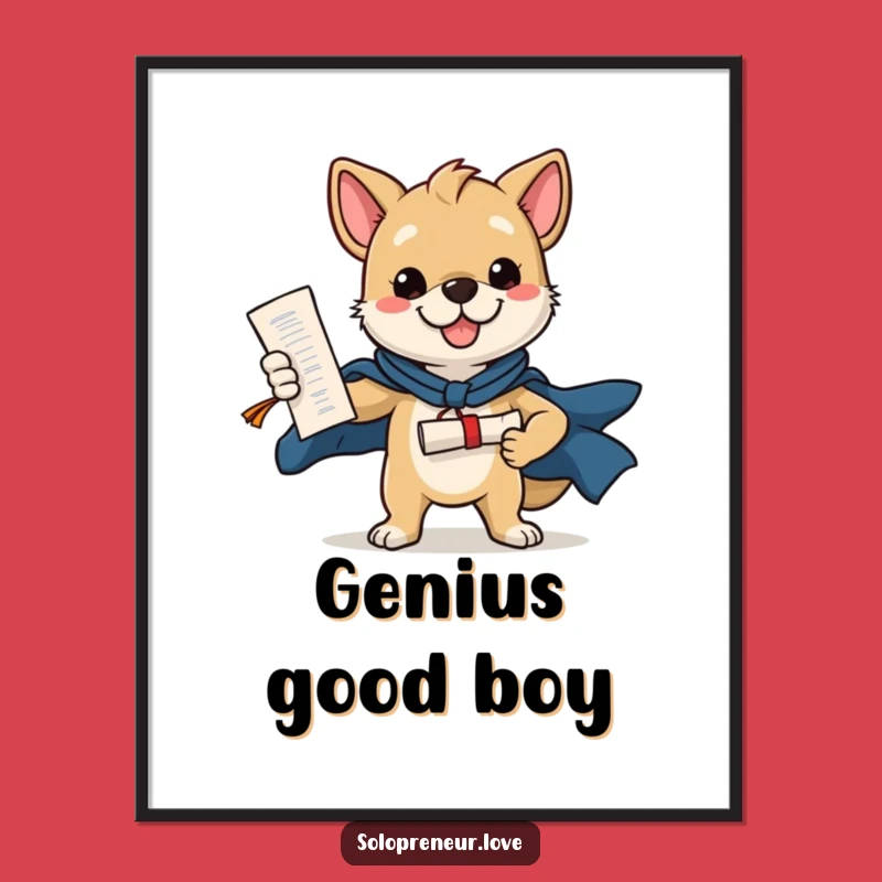 Funny Dog Digital Art Print: Instant Heroic Graduation Humor Masterpiece