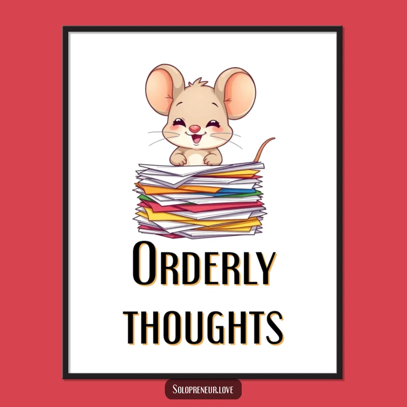 Funny Giggling Mouse Digital Art: Organized Papers Character - Instant Download for Playful Decor