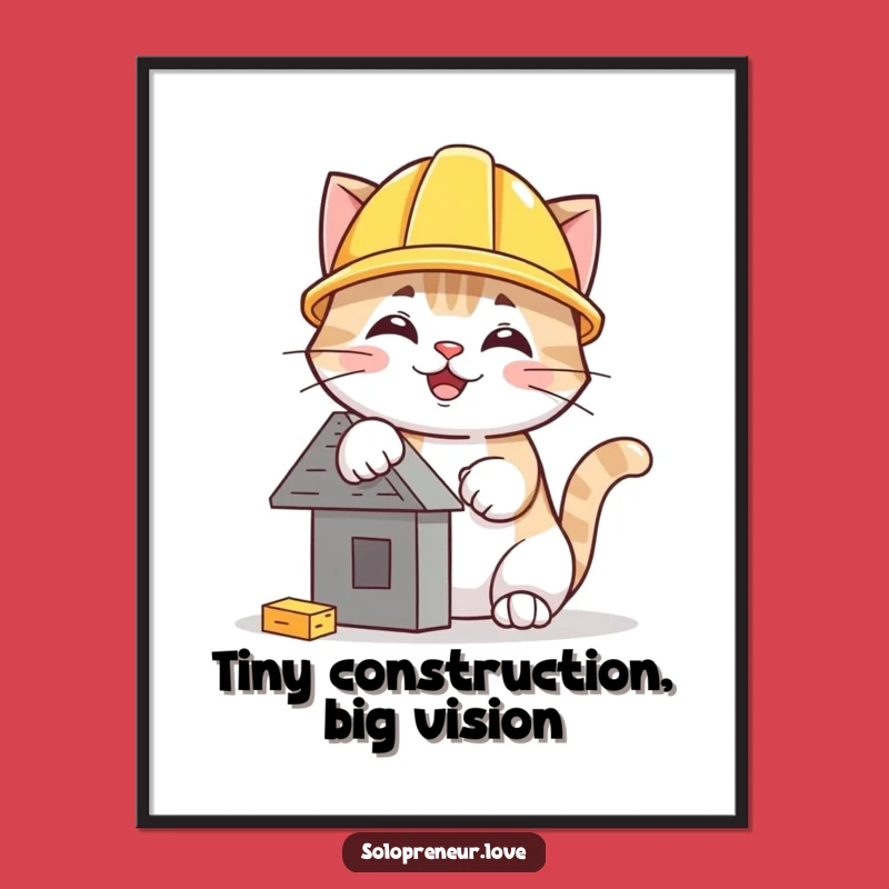 Funny Hard Hat Cat Digital Art: Whimsical Construction Feline Decor Gift