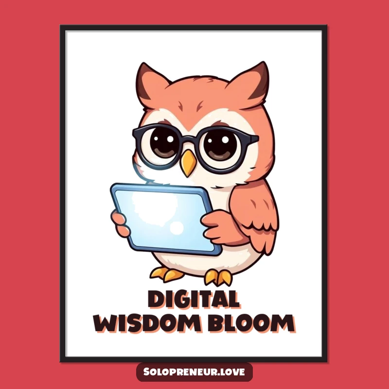 Funny Owl Reading Tablet Digital Art: Instant Humor for Your Digital Space