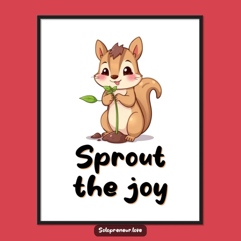 Funny Squirrel Planting Digital Art: Proud Gardener Feline Decor Gift