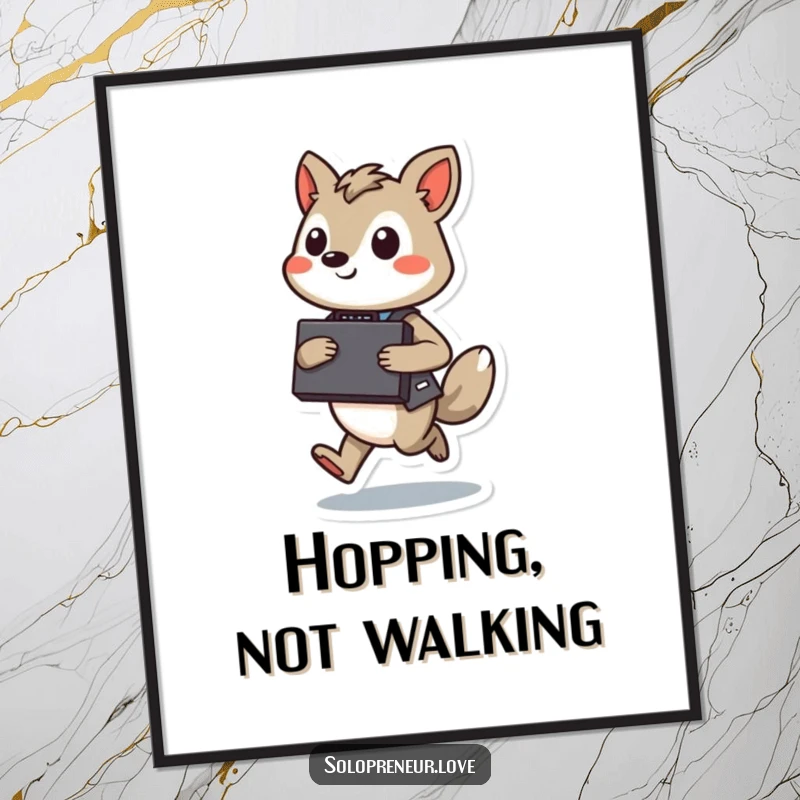 Funny Hopping Executive Digital Art: High-resolution art of an animal character with a briefcase, confidently hopping with a determined look.