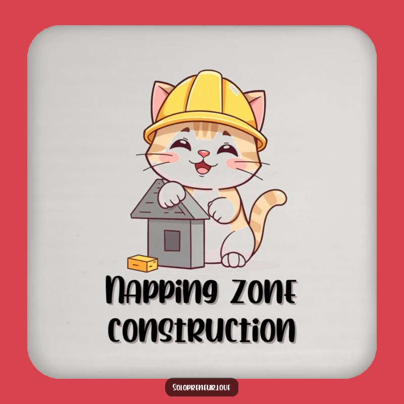 Funny Cat Hard Hat Coaster: Whimsical Construction Feline Barware Gift