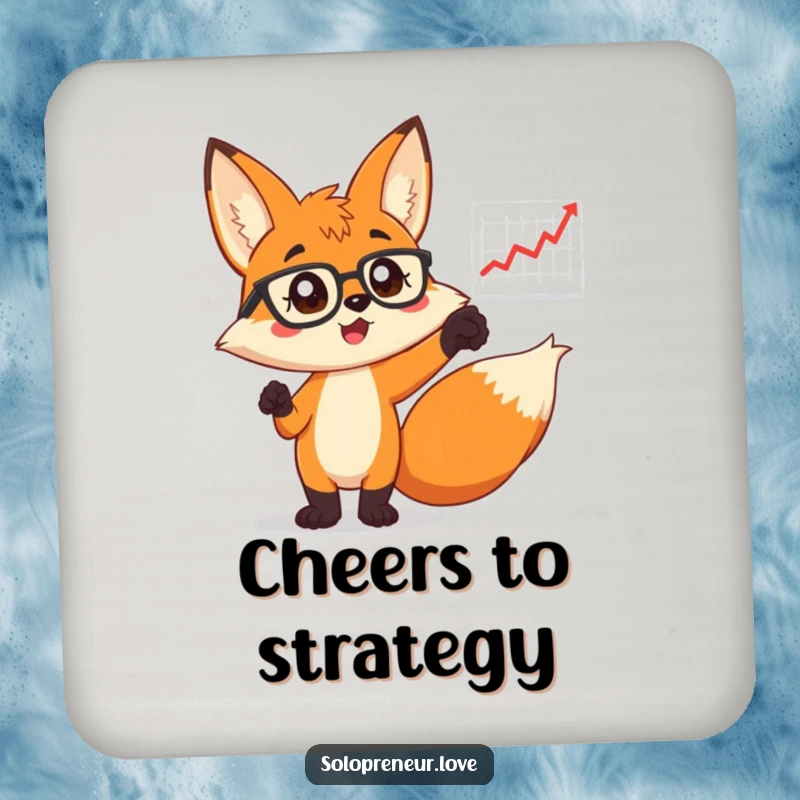 Funny Fox in Glasses Coaster: A decorative coaster with a smart fox pointing at a chart, ideal for table protection.