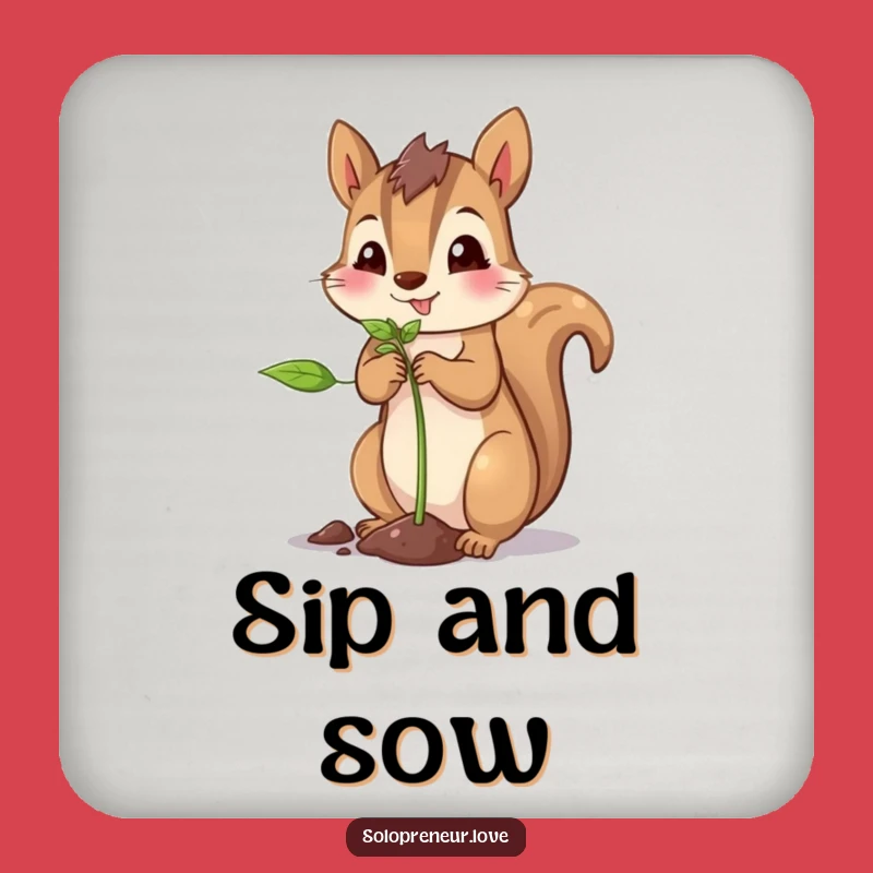 Funny Squirrel Planting Coaster: Proud Gardener Feline Barware Gift