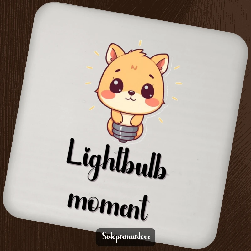Funny drink coaster featuring a curious animal and a glowing lightbulb, offering surface protection with a hint of cleverness.