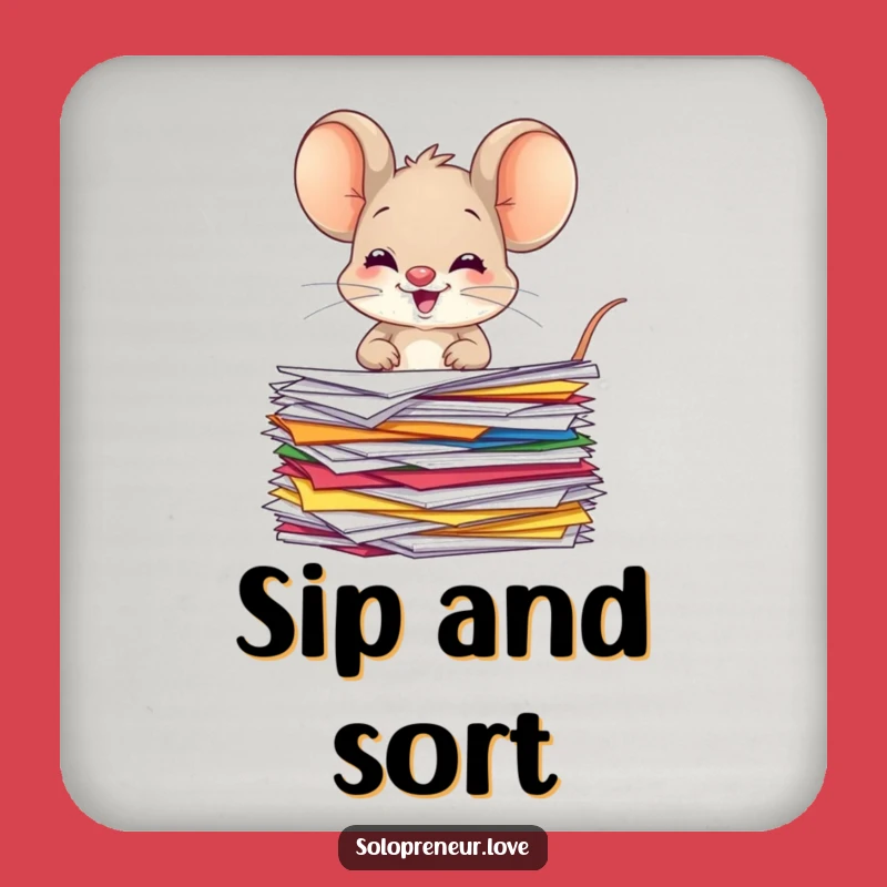 Funny Giggling Mouse Coasters: Organized Papers Character - Protect Surfaces with Whimsical Style