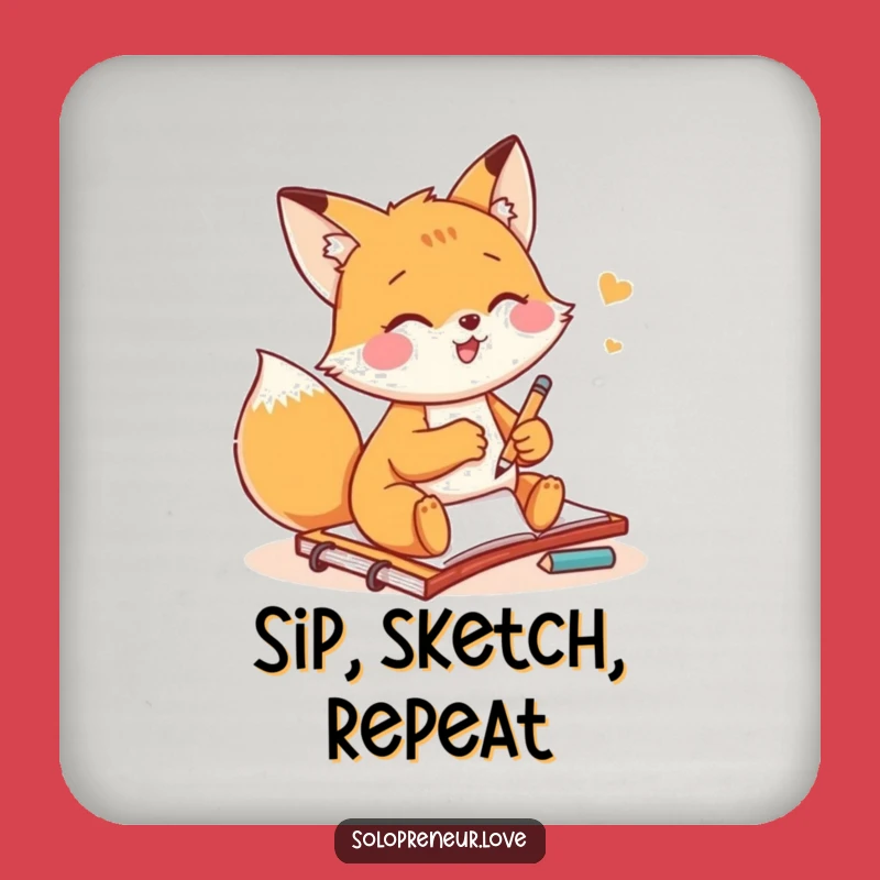 Funny Fox Artist Coaster Set: Sketching Notepad Protection