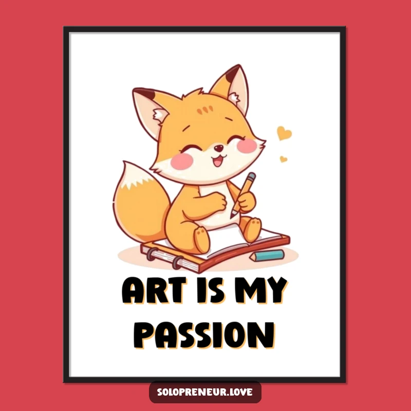 Funny Fox Artist Poster: Sketching Notepad Art for Wall Decor