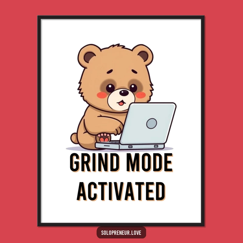 Funny Bear Cub Laptop Poster: Determined Cub Art for Your Workspace!