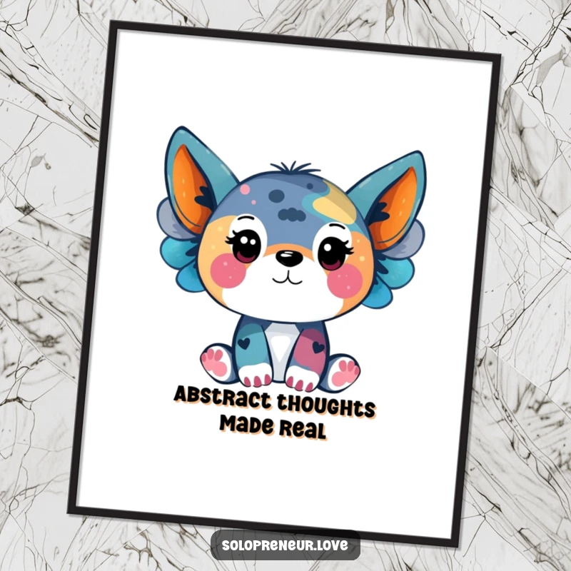 Funny poster showcasing an animal character creating abstract art, perfect for adding color and humor to walls.