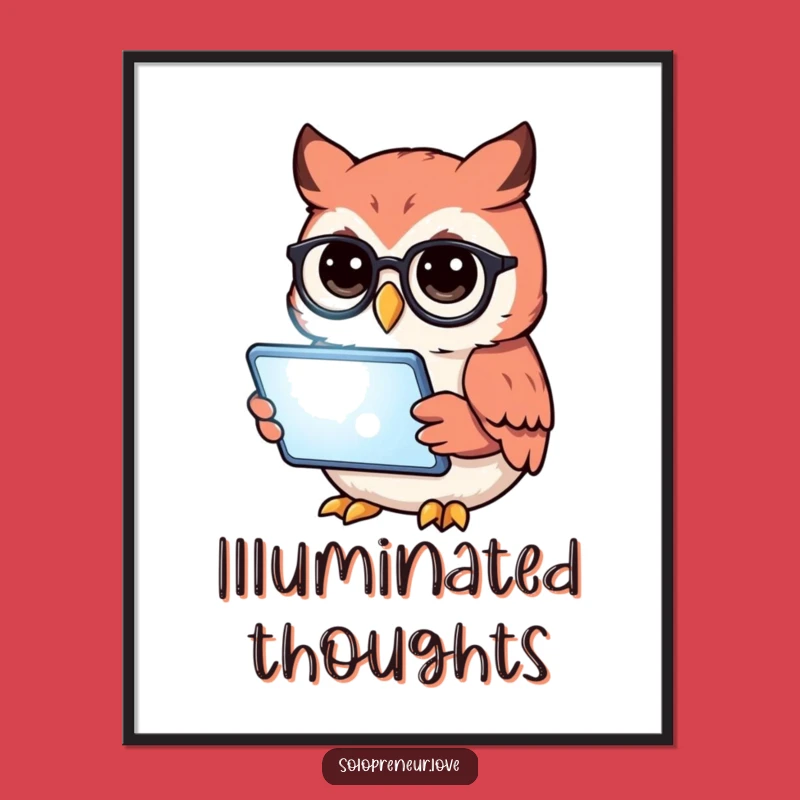 Funny Owl Reading Tablet Poster: Wise Wisdom and Hilarious Wall Art