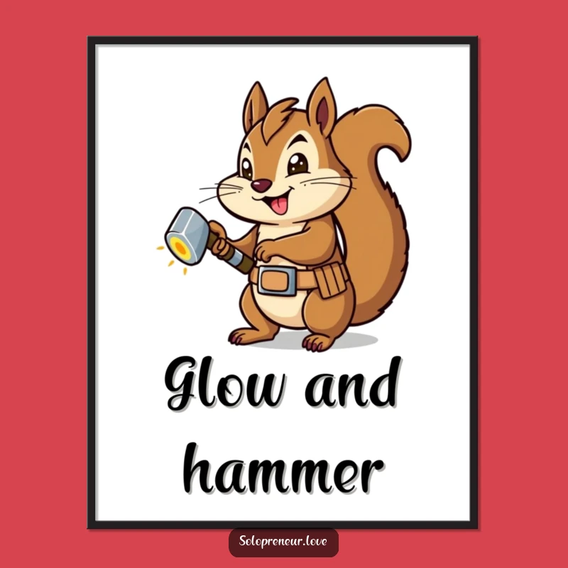 Funny Squirrel Carpenter Poster: Builder Squirrel Tackles Project - Wall Art Gift
