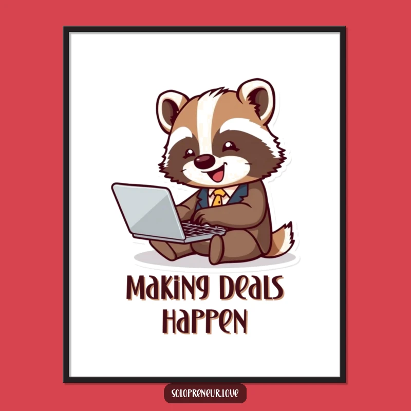 Funny Badger Business Poster: Laptop Typer Art for Office Decor