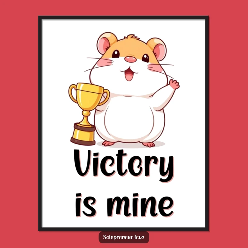Funny Hamster Trophy Poster: Beaming Champion Character - Inspirational Wall Art for Winners