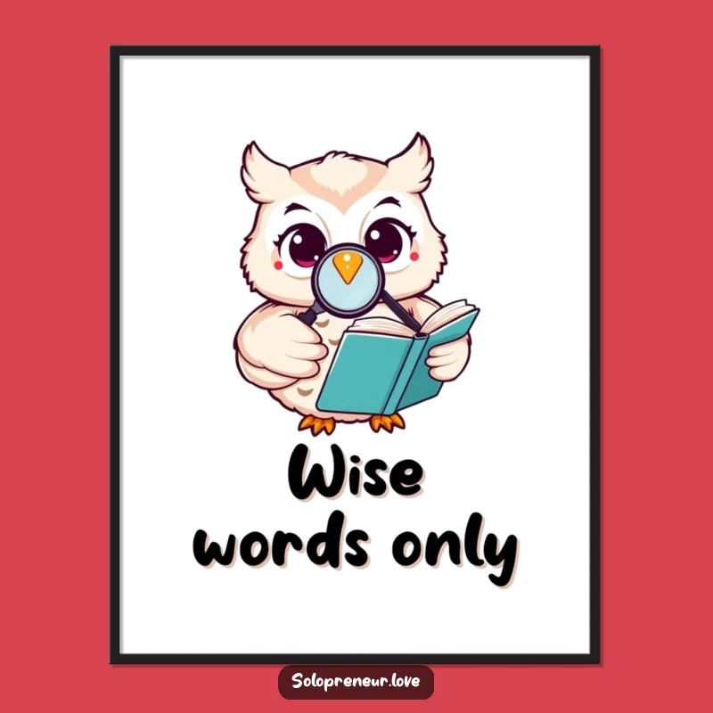 Funny Happy Owl Poster: Reading Book Magnifying Glass - Inspirational Wall Art for Learners