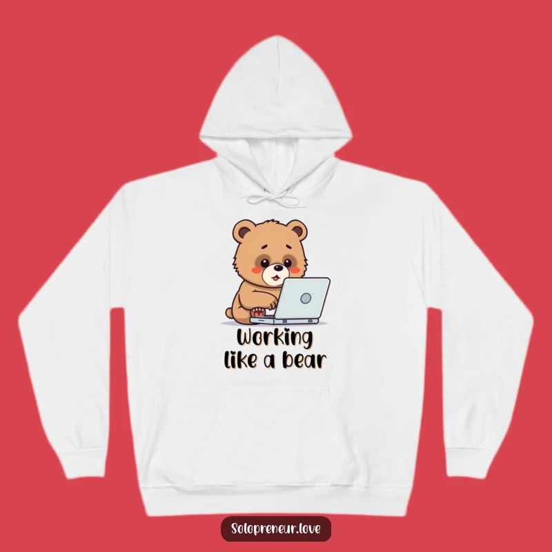 Cozy Funny Bear Cub Laptop Hoodie: Warm Comfort for Determined Workers!
