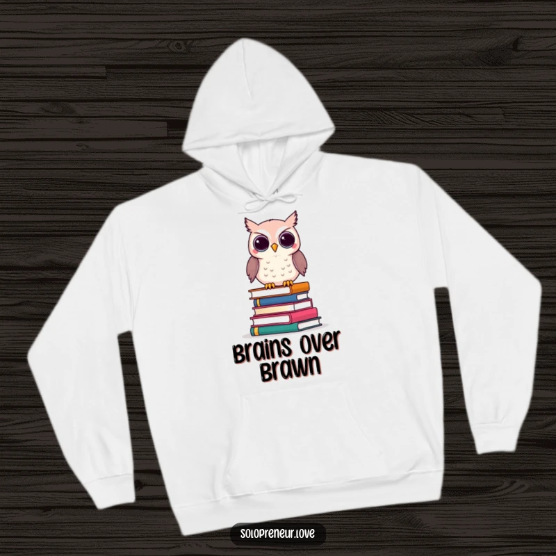 Funny Owl Business Books Hoodie with a clever owl character perched on business books, symbolizing wisdom.