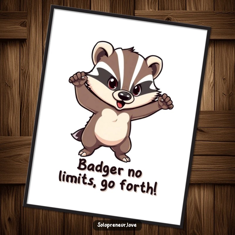 Funny Free Printable Wall Art of a courageous badger striking a confident pose, exuding strength and personality.