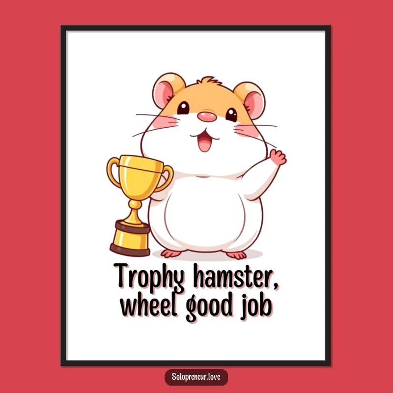 Free Printable Wall Art: Beaming Hamster with Trophy - Funny Downloadable Decor