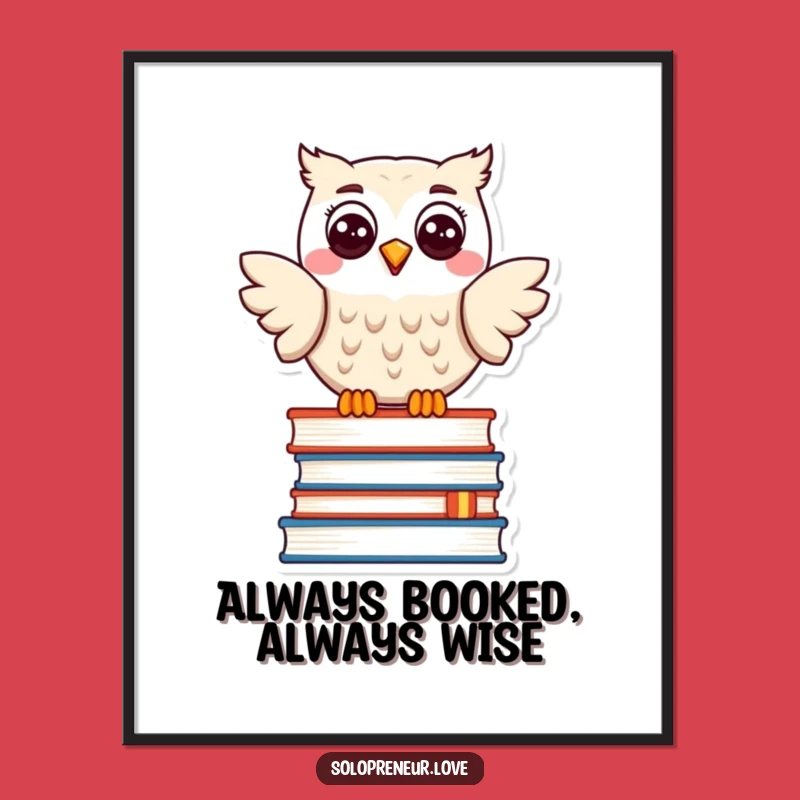 Free Printable Wall Art: Happy Owl on Books - Funny Downloadable Art