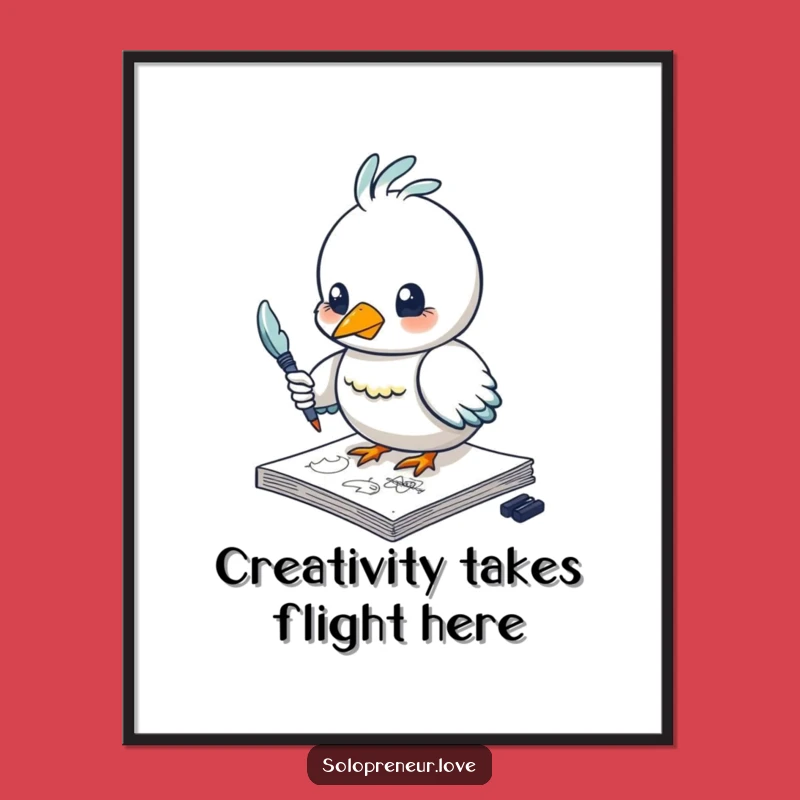 Funny Free Printable Wall Art: Bird Artist's Creative Sketch, Quirky Decor