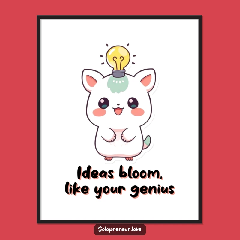 Funny Free Printable Wall Art: Creature with Lightbulb Idea - Downloadable
